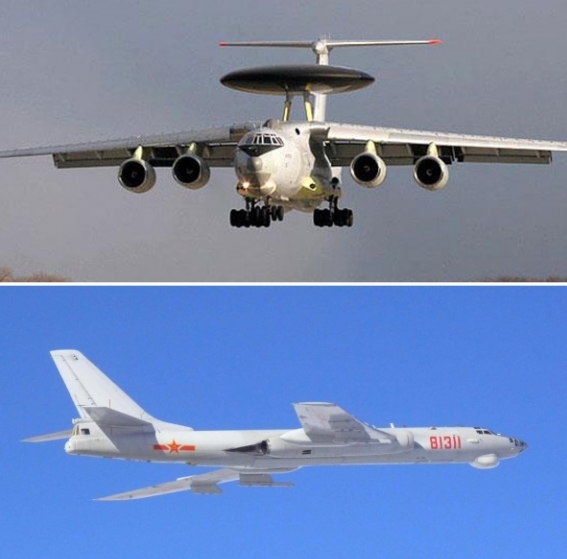 러시아 A-50 조기경보통제기(사진 위)와 중국 H-6 폭격기 모습