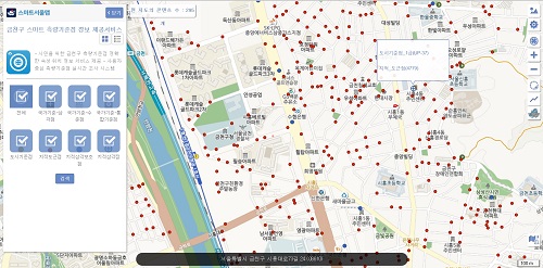 금천구 홈페이지 구민생활정보지도 ‘스마트 측량기준점 정보제공 서비스’ 화면