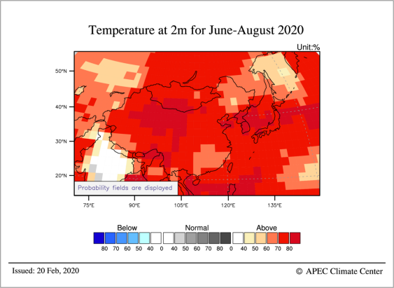 사진 = 2020년 6월~8월 평균 기온 평년 대비 확률(평년: 1991~2010년)
