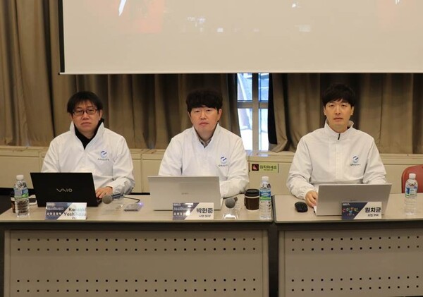 그라비티 지스타 2023 PC 및 콘솔 타이틀 합동 인터뷰, 왼쪽부터 Kanzaki Yoshikazu PD, 박현준 사업 팀장, 원치균 사업 PM [사진=그라비티]